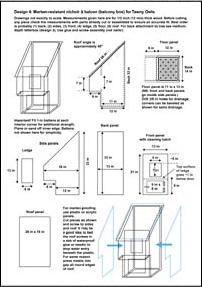 Tawny owl, Strix aluco, owl, nest box, nestbox, letterbox, nichoir balcon, marten, fisher, predator, design, plan, construction